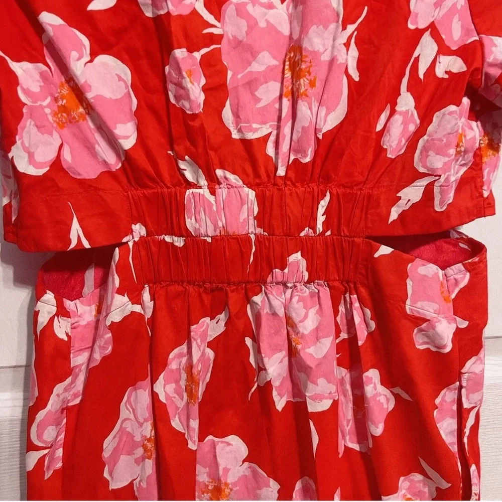 Old Navy Dress Women’s Medium Cutout Midi Shirt Dress Button Up Pink Red Floral. - Picture 3 of 7